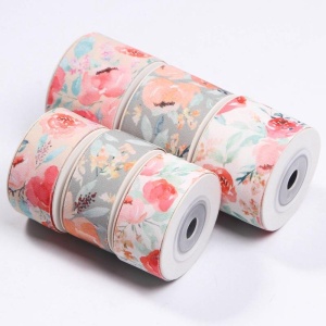 Ink double-sided printing retro floral ribbon bow hair accessories clothing accessories flower packaging ribbon printer