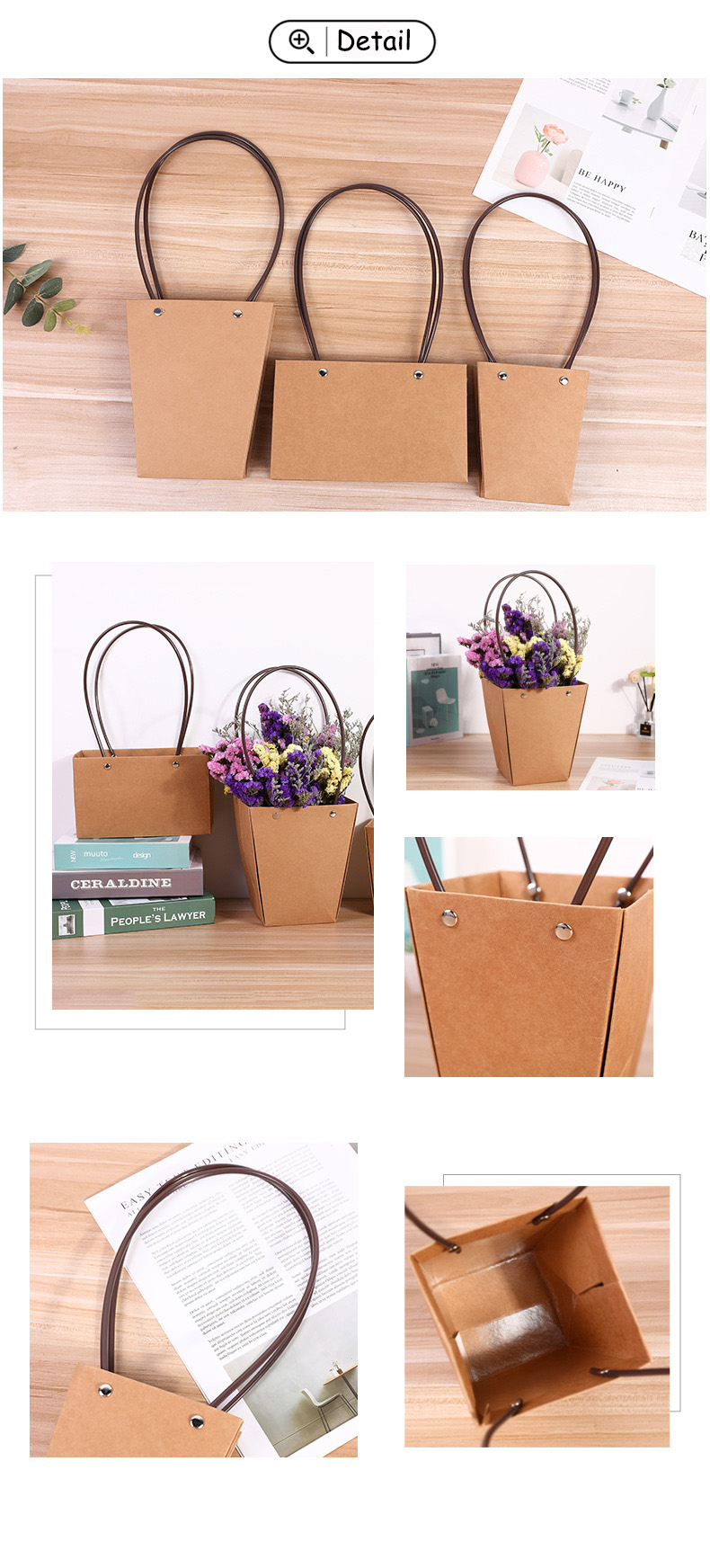 Portable Flower Bag Kraft Packaging Paper Waterproof Flower Paper Bag Christmas Bag With Handles - Paper Bag - 3
