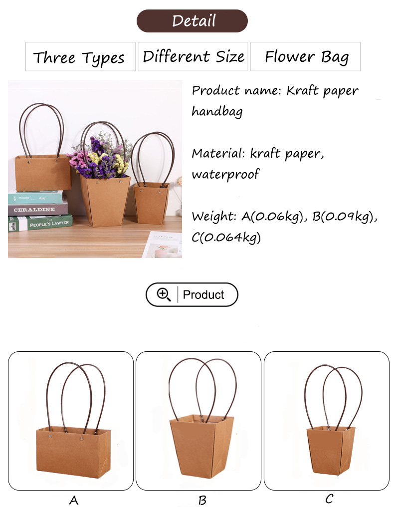 Portable Flower Bag Kraft Packaging Paper Waterproof Flower Paper Bag Christmas Bag With Handles - Paper Bag - 5