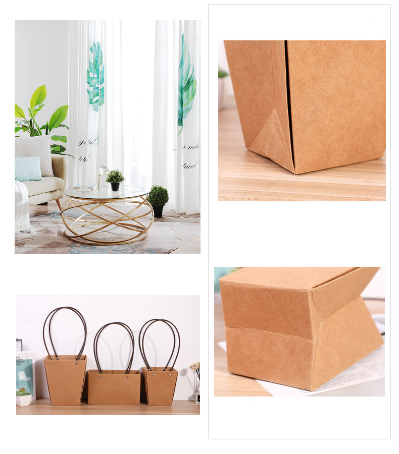 Portable Flower Bag Kraft Packaging Paper Waterproof Flower Paper Bag Christmas Bag With Handles - Paper Bag - 7