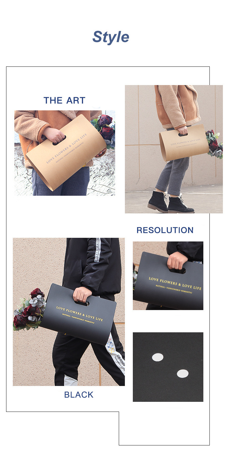 Flower Packaging Bag Wholesale Custom Fashion Kraft Paper Hand Bag Floral Gift Packaging Bag - Paper Bag - 7