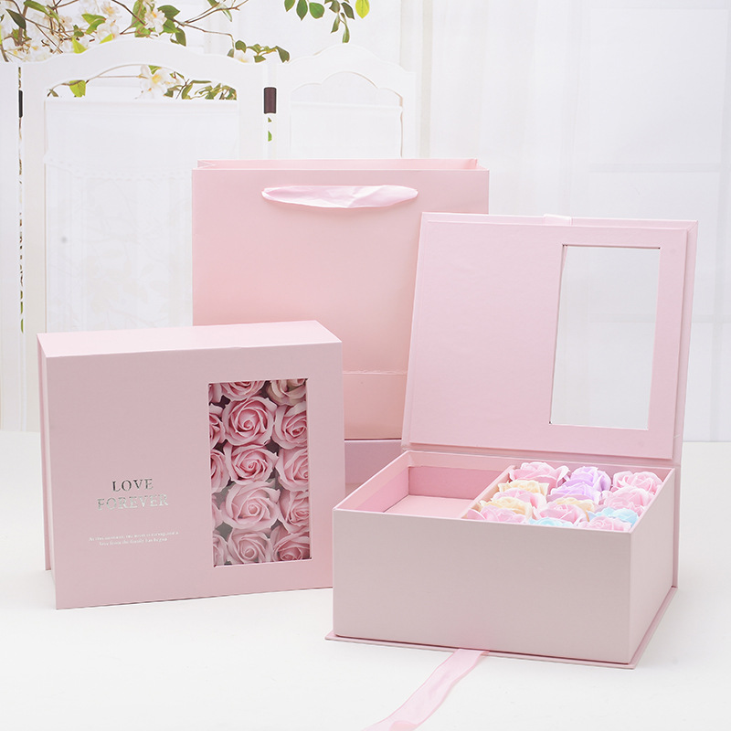 Christmas Tanabata surprise flowers packaging gift box Wedding bridesmaid rose window with hand gift box eternal flower box - Flower Box - 1