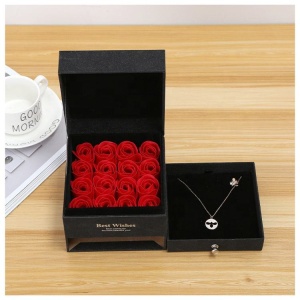 Custom luxury Rose Flowers Gift Boxes With Drawer 3 tier necklace jewelry box