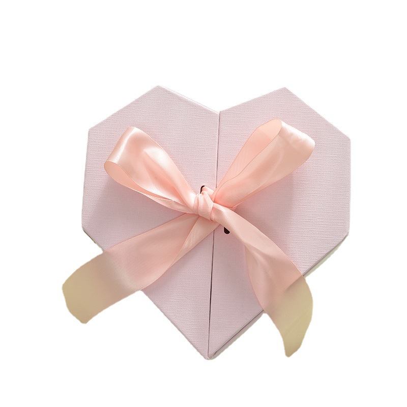 Custom Bow-tie pink double door birthday gift box creative heart-shaped eternal rose box modern luxury gift box - Flower Box - 6