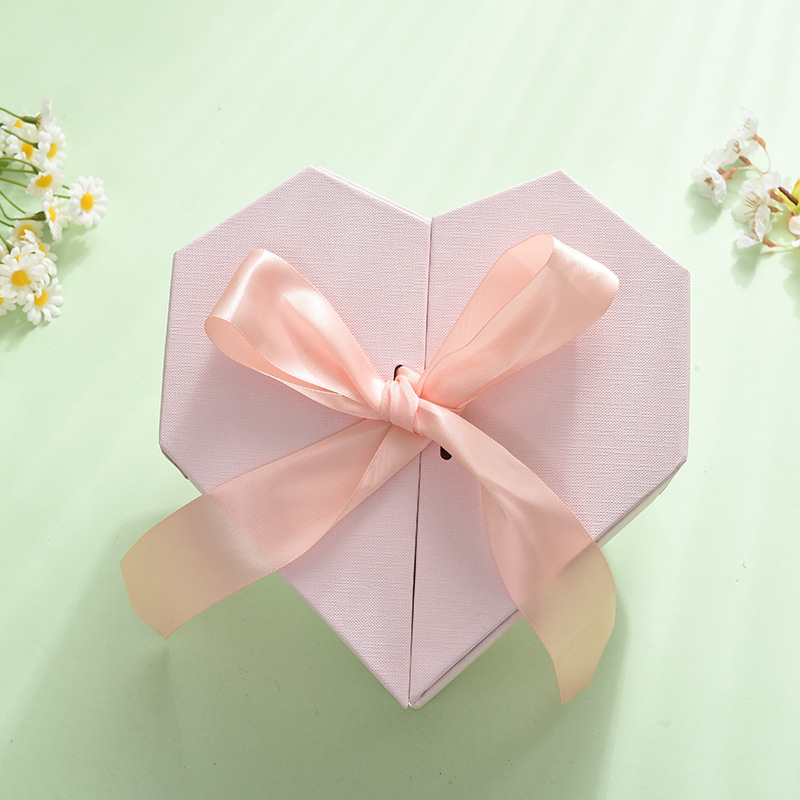 Custom Bow-tie pink double door birthday gift box creative heart-shaped eternal rose box modern luxury gift box - Flower Box - 2