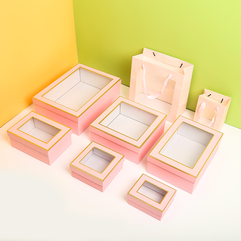 Transparent open window gift box heaven and earth cover gift box Phnom penh high-end wedding companion hand gift box - Flower Box - 4