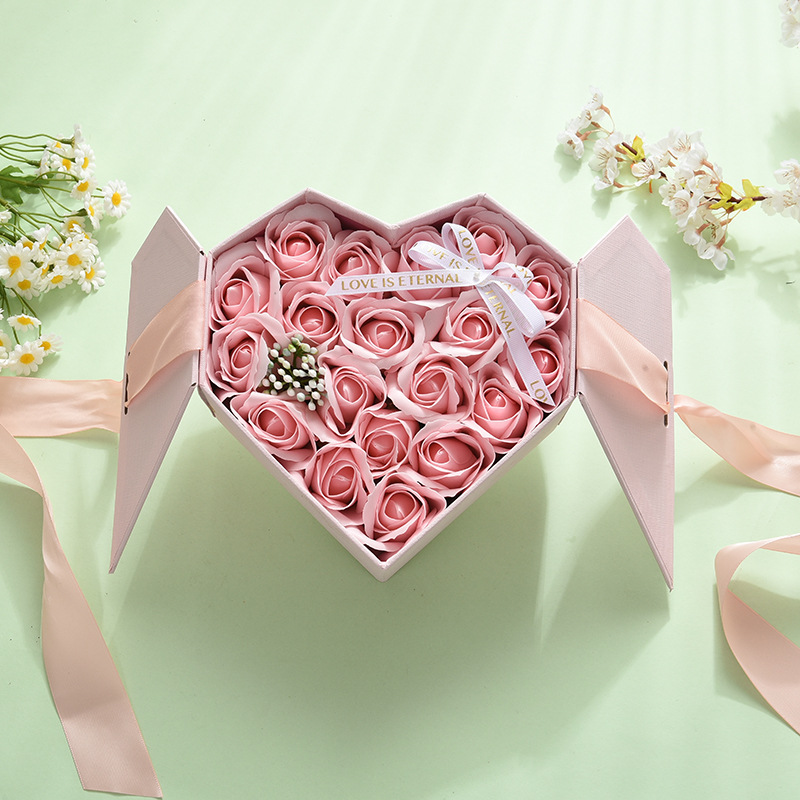 Custom Bow-tie pink double door birthday gift box creative heart-shaped eternal rose box modern luxury gift box - Flower Box - 4