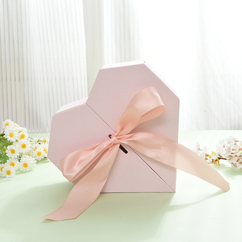 Custom Bow-tie pink double door birthday gift box creative heart-shaped eternal rose box modern luxury gift box - Flower Box - 1