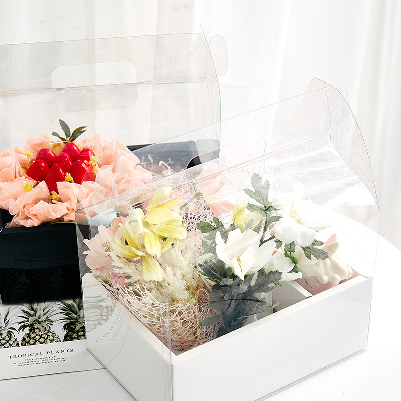 Transparent PVC hand-held folding flower box diy box bouquet Cake box Gift box Florists flower packaging materials - Flower Box - 4