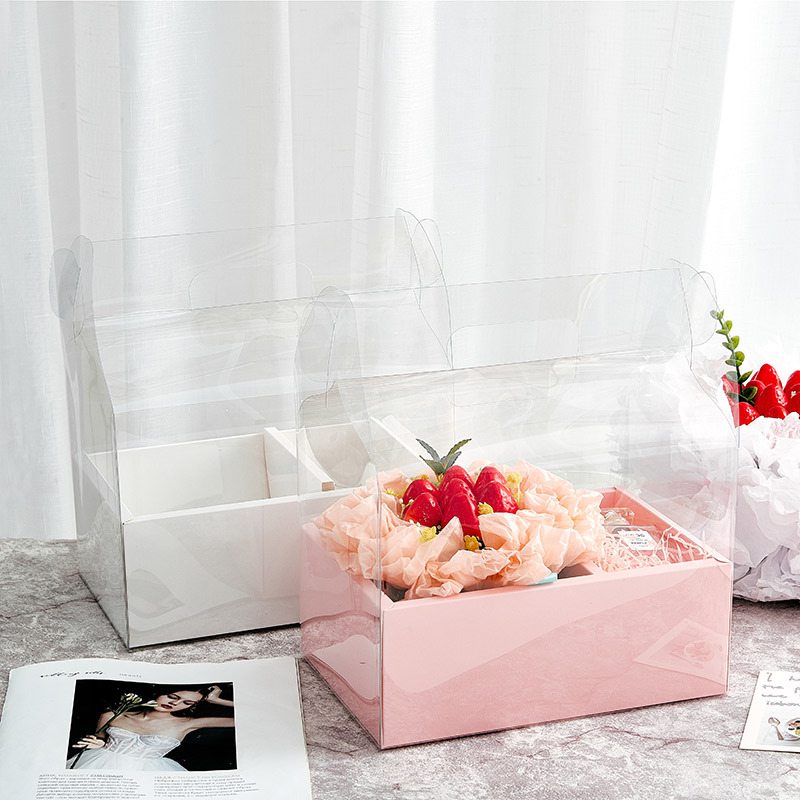 Transparent PVC hand-held folding flower box diy box bouquet Cake box Gift box Florists flower packaging materials - Flower Box - 5